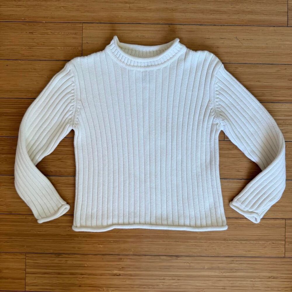 Standard Blues Kids Cream Ribbed Knit Sweater Size 8 Small 100% Cotton
